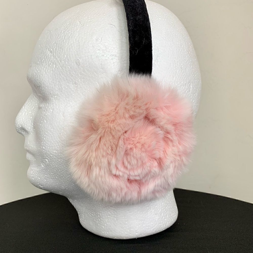 Gradient Rex Rabbit Fur Rose Shaped Earmuffs with Velvet Band